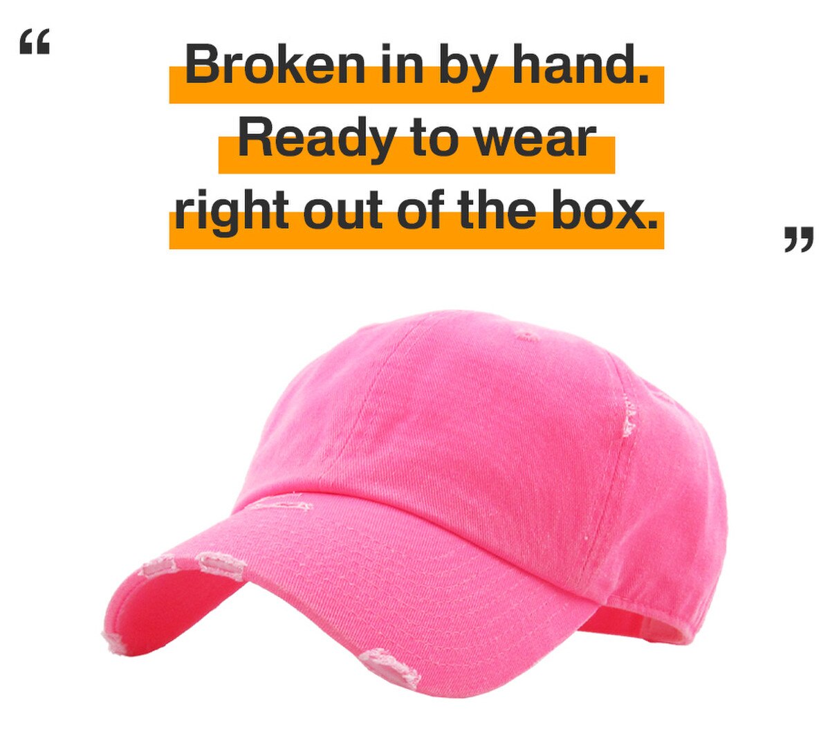 Neon Pink Distressed Vintage Baseball Cap Front Side View